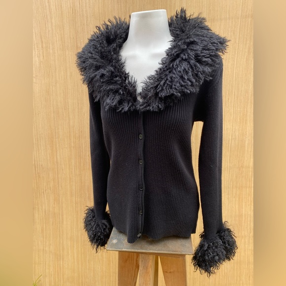トップス bluelea Dot tweed fur gilet black m_65bd65b78634cb65732a2e61.jpg